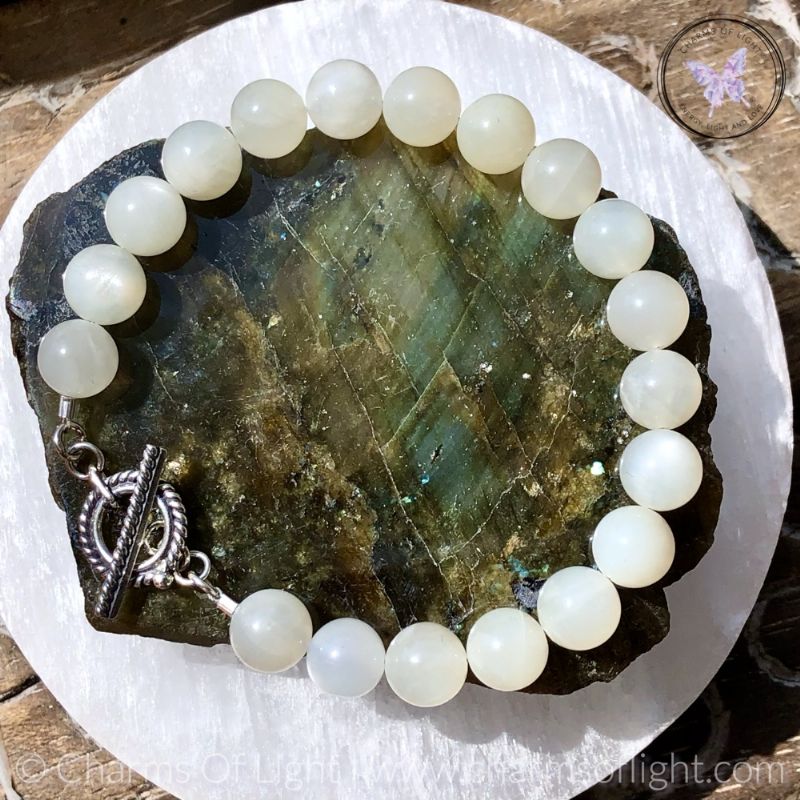 Moonstone Healing Bracelet With Silver Toggle Clasp